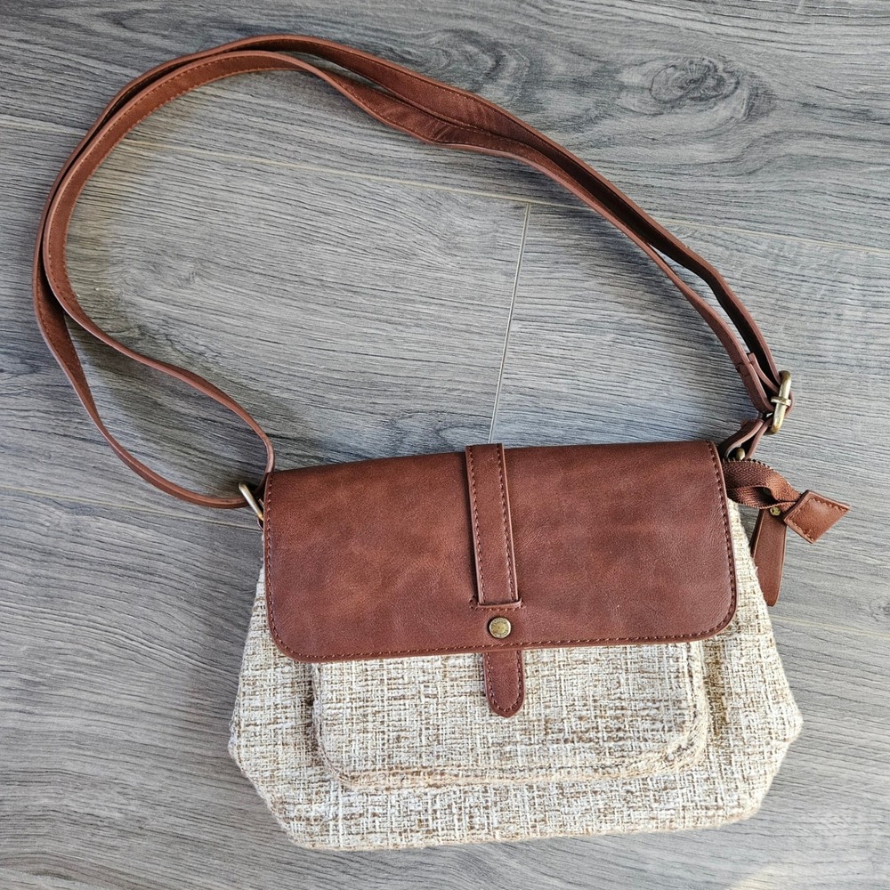 ECOSUSI Vegan Leather and Cotton Canvas Crossbody Bag Messenger